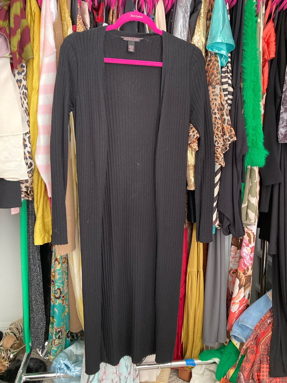 Victoria's Secret Black Long Ribbed Open-Front Cardigan Dress